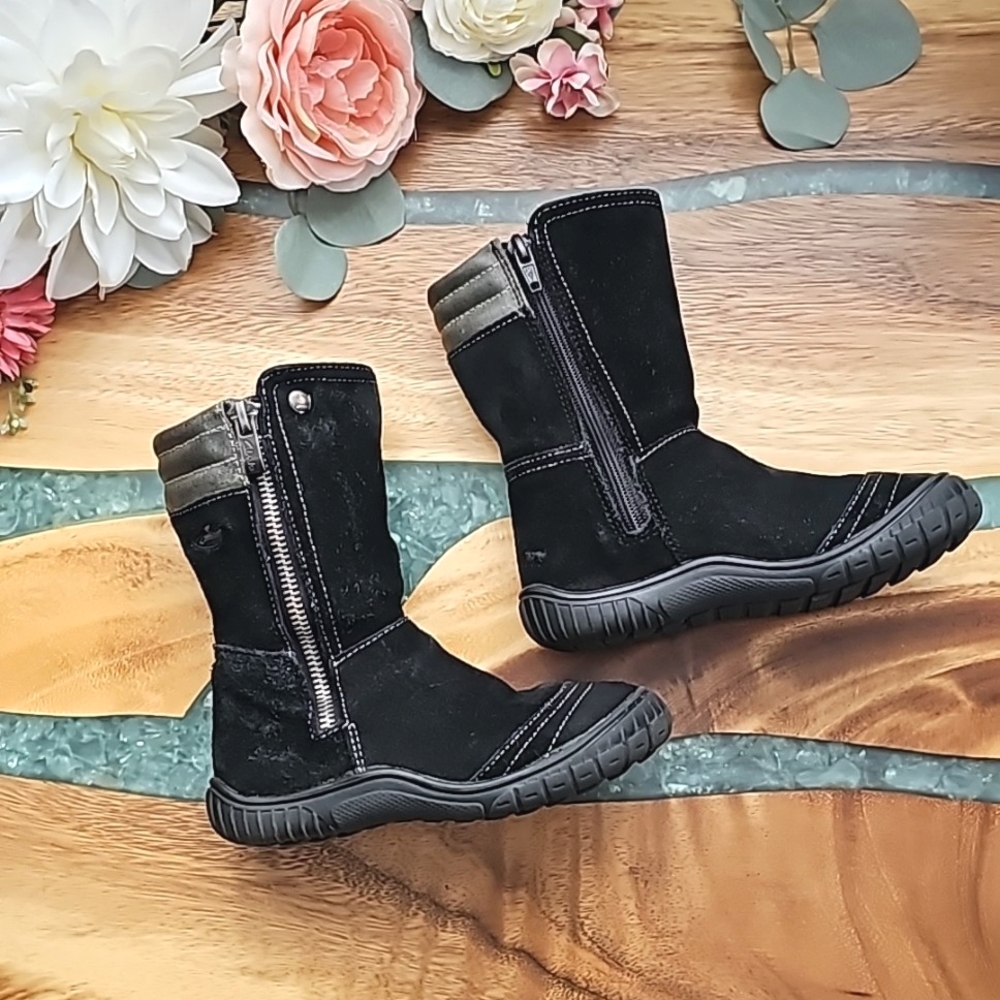 Kids Black Suede Zip-Up Boots